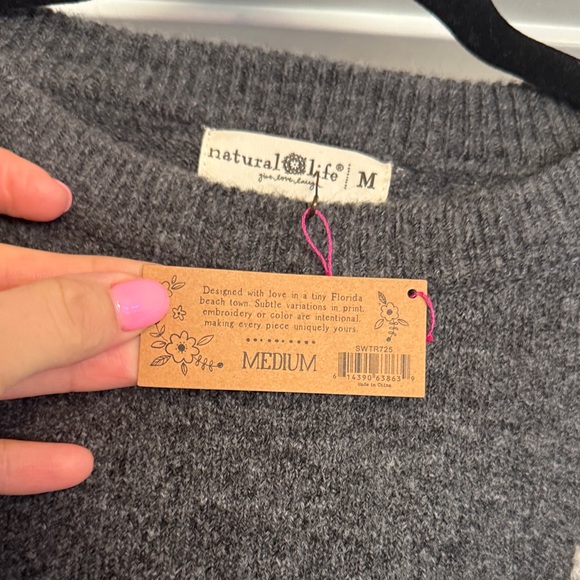 NATURAL LIFE Charcoal Sweater with Daisy Accent - Picture 2 of 4